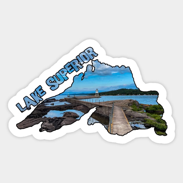 Lake Superior Outline (Lighthouse in Grand Marais, Minnesota) Sticker by gorff